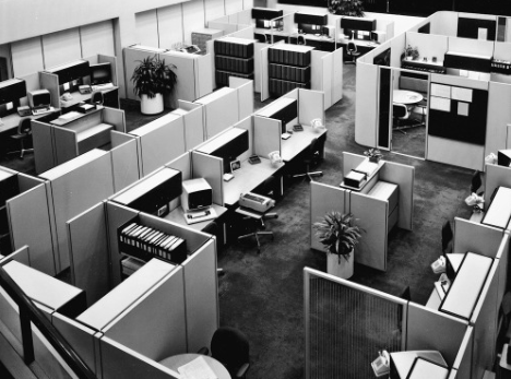 I have long had this fascination with 70’s/80’s era Brutalist office parks, as well as the cubicle office set up inside them even though being trapped in a cubicle is my worst nightmare.
