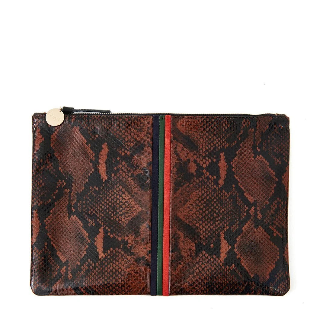 Flat-Clutch---Cocoa-Python-w-Navy-Evergreen-Red-Mini-Stripes----HB-CL-FL-100084-COCOA---Front.jpg
