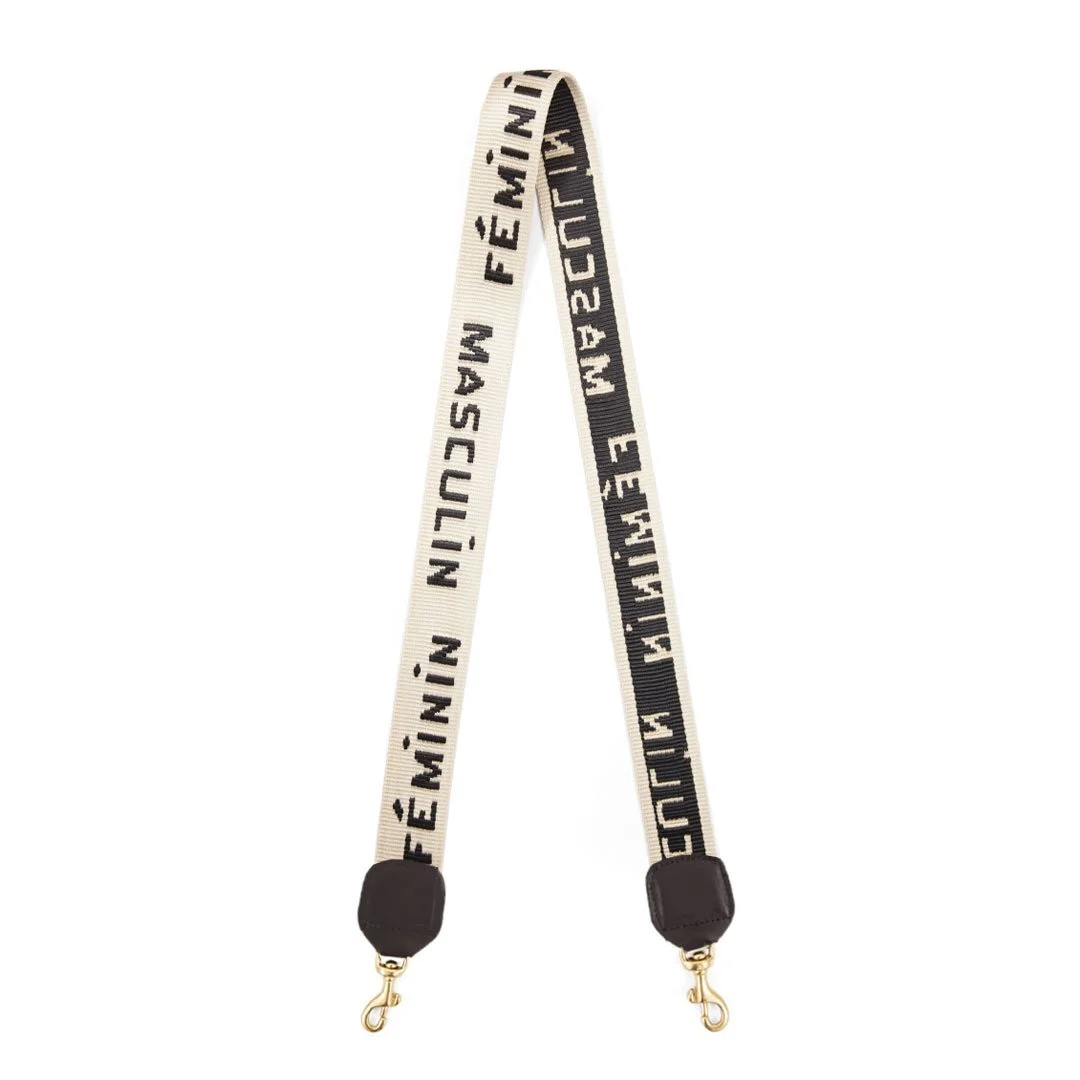 Crossbody-Strap---Cream-w-Black-Masculin-Feminin-Webbing-SP20-SAMPLE.jpg
