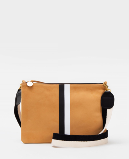 Clare V. Stripe Suede Flat Clutch in Black