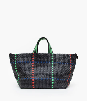 Clare V: Bateau Tote: Black w/Pacific, Cherry Red & Parrot Green