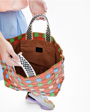 CLARE V. BATEAU TOTE - WOVEN NATURAL CHECKER - Loved Threads