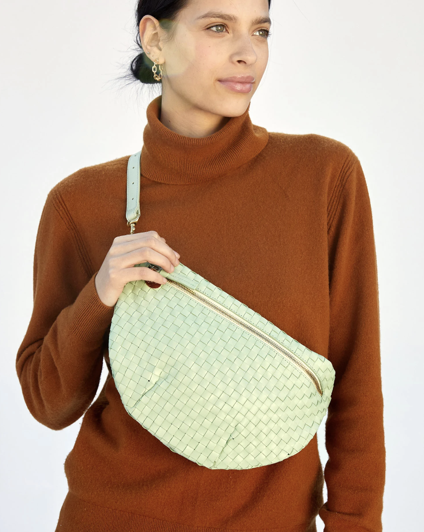 Clare V: Grande Fanny: Natural & Cream Woven Checker — ALCHEMY MARIN