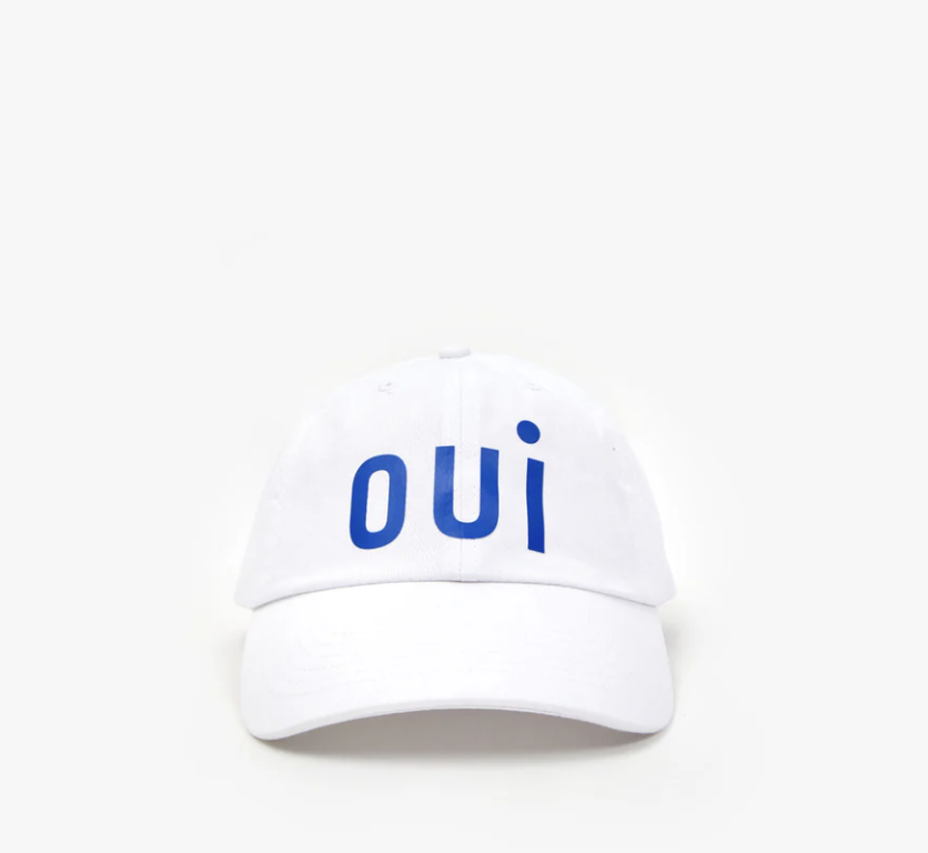 Clare V : Baseball Hat : White w/ Cobalt Printed Oui  display picture 1