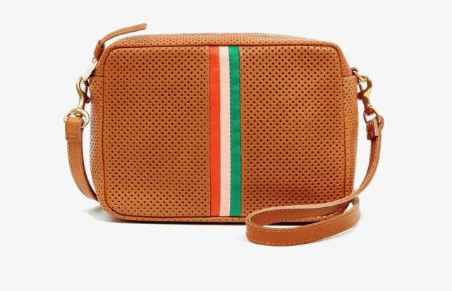 CLARE V : Midi Sac : Cuoio Perf w/ Inlay Stripes — ALCHEMY MARIN display picture 3