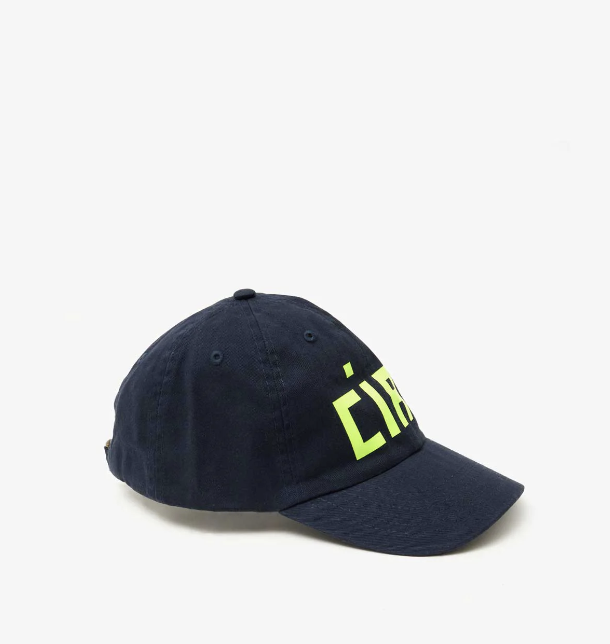 Clare V Ciao Baseball Hat Navy Blue Neon Lime Green Graphic Cap CLARE V. CIAO TRUCKER HAT – Interwoven main image 4