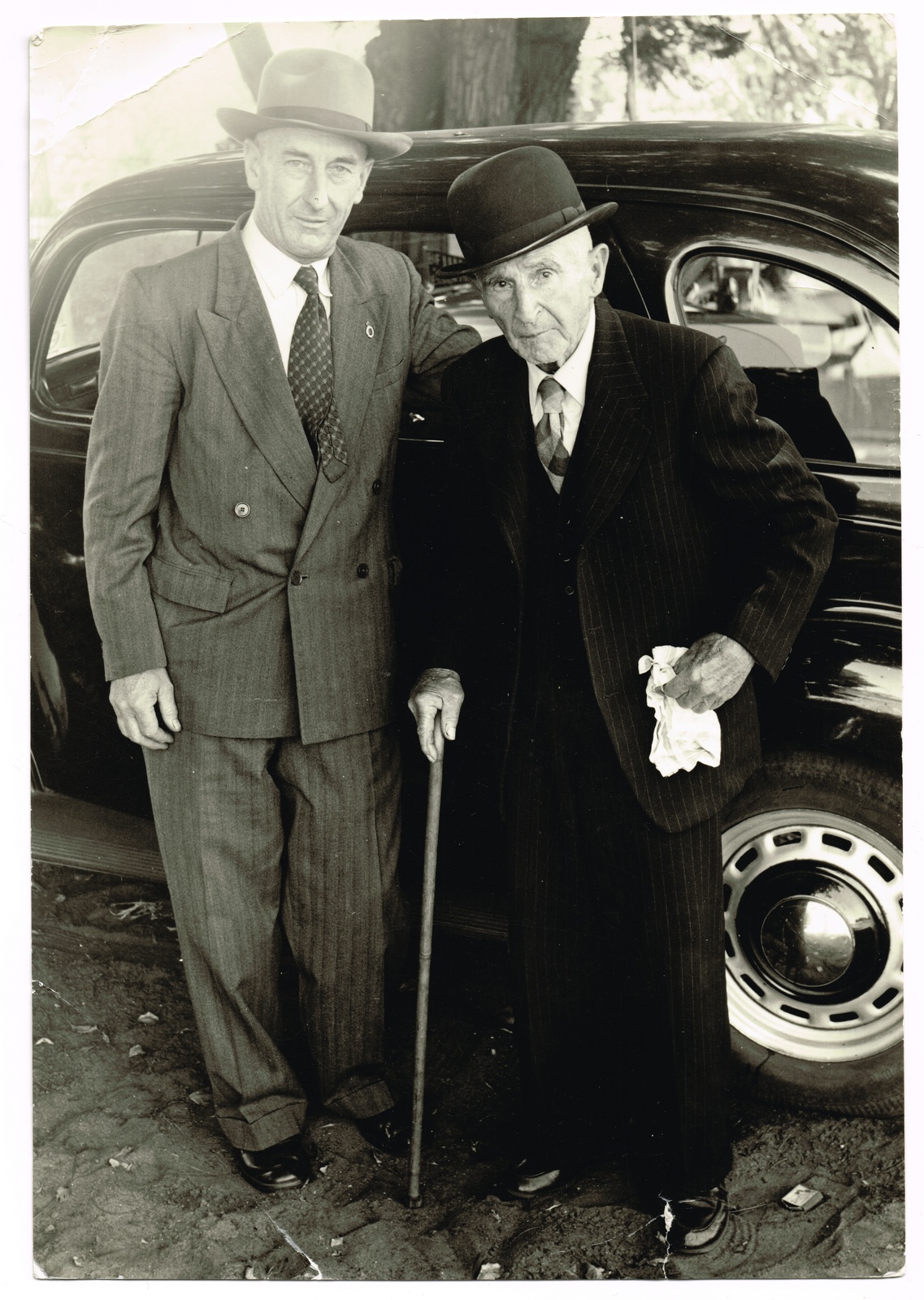 An elderly Denis Dease with his son Desmond