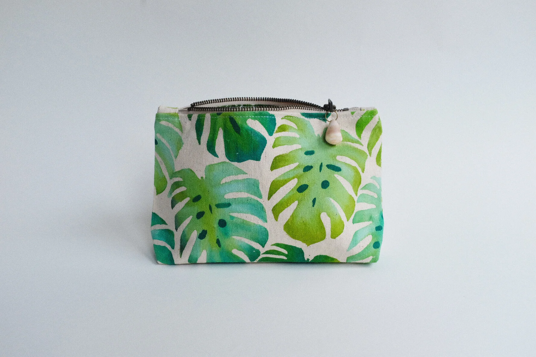 #002 monstera/ graphic stripe pouch