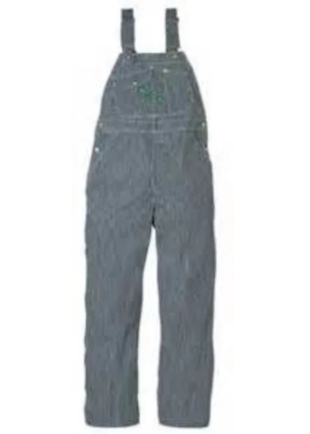 Train conductor's overalls in "old hickory" stripe