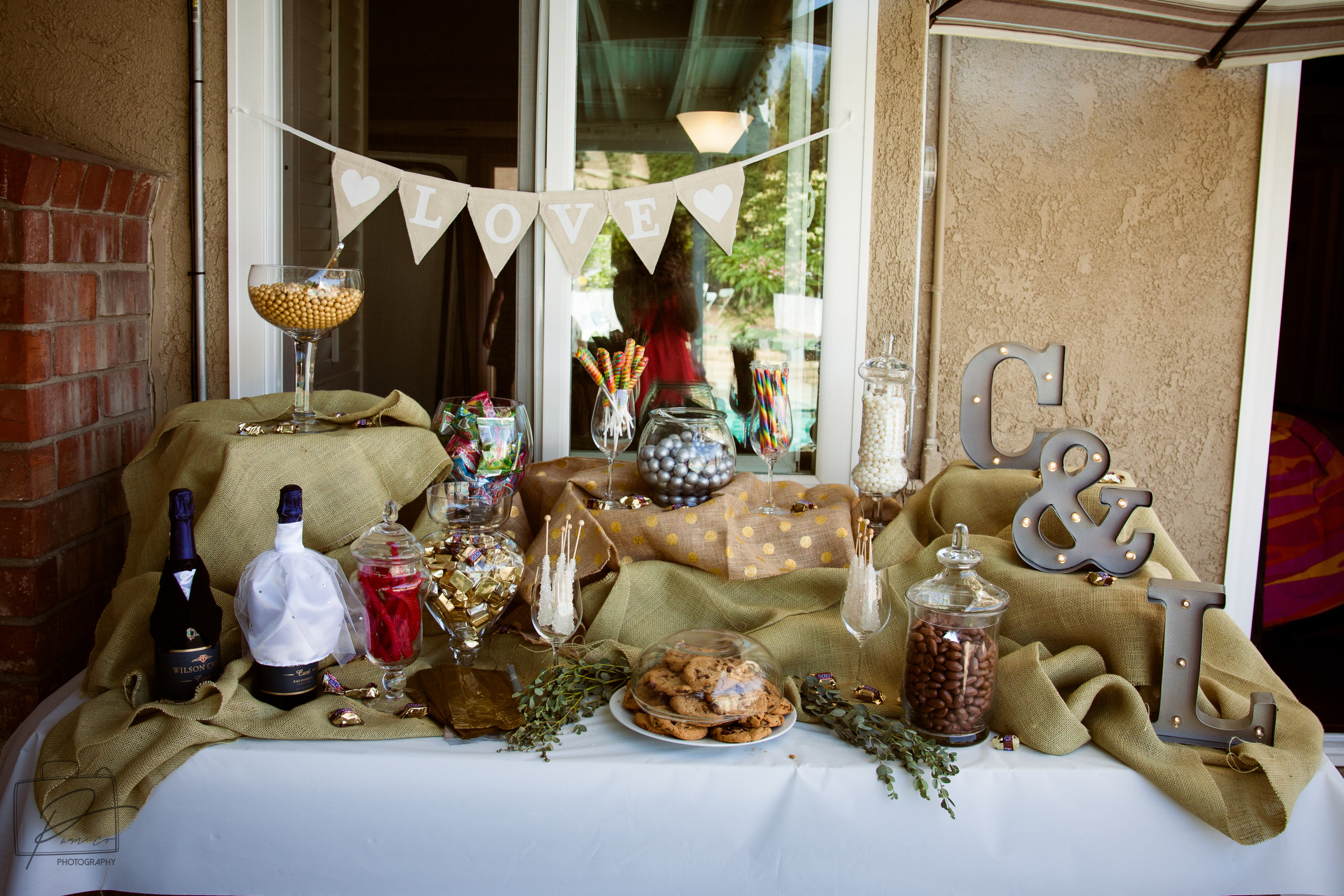 Beautiful sweet table set up by MOH Brittany