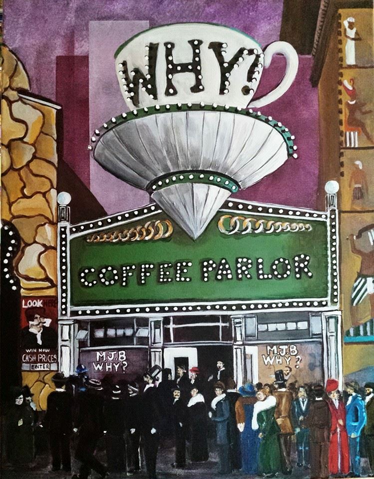 "MJB Coffee parlor at the PPIE in 1915" Acrylic on Ca nvas.