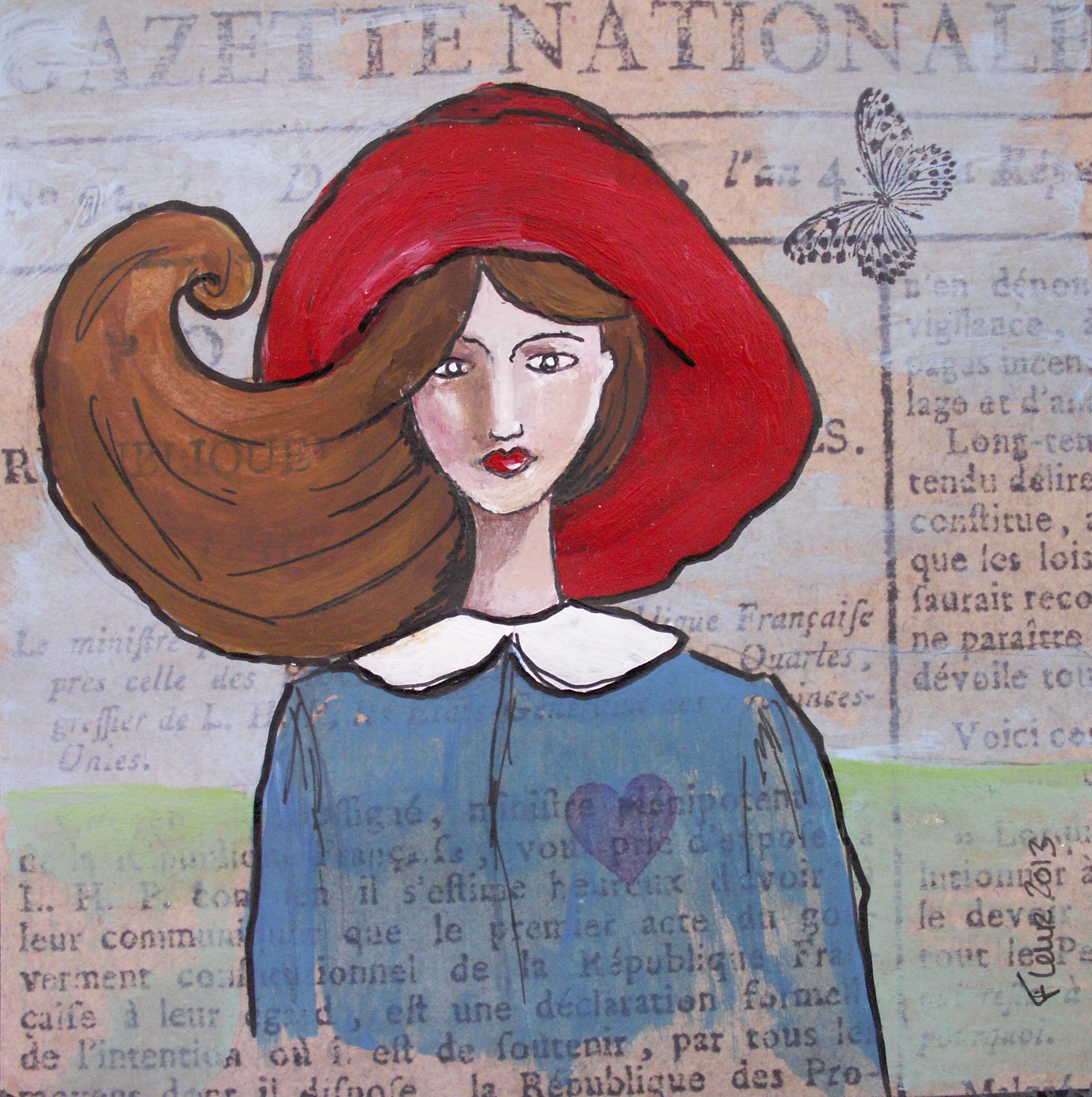 "Red Hat" Acrylic on Paper.