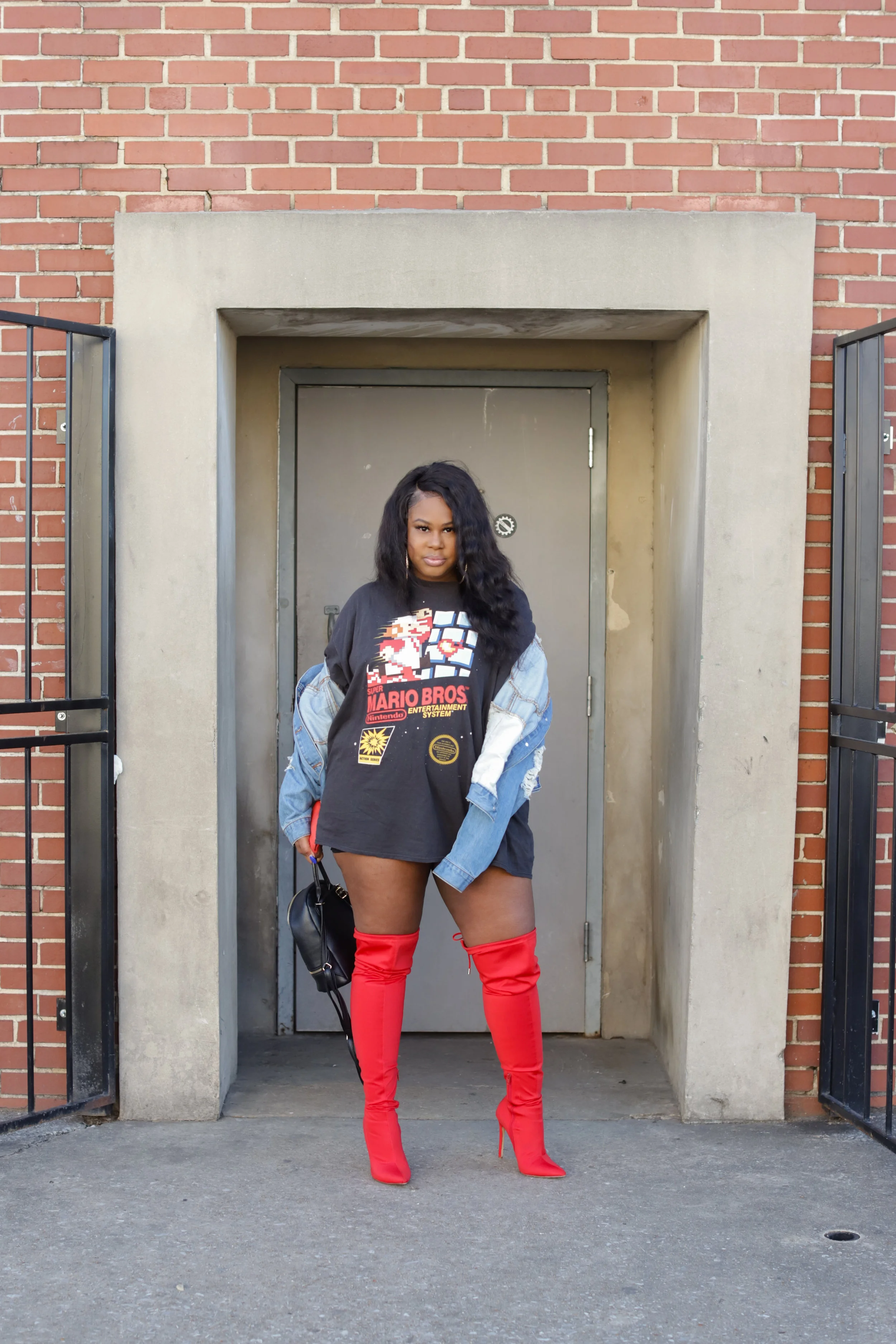 t shirt dress with thigh boots