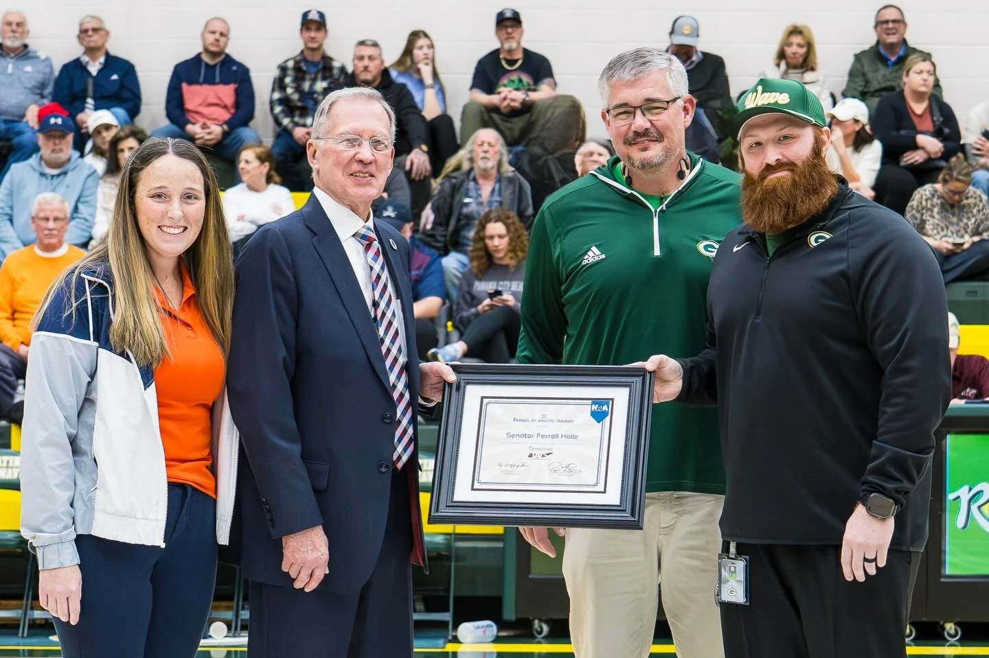HUGE thank you!! 

Senator Ferrell Haile was recognized for his continued support of the Athletic Training profession at the February 10th basketball game between Gallatin HS and Beech HS. Sen. Haile was presented with the &ldquo;Friends of Athletic 