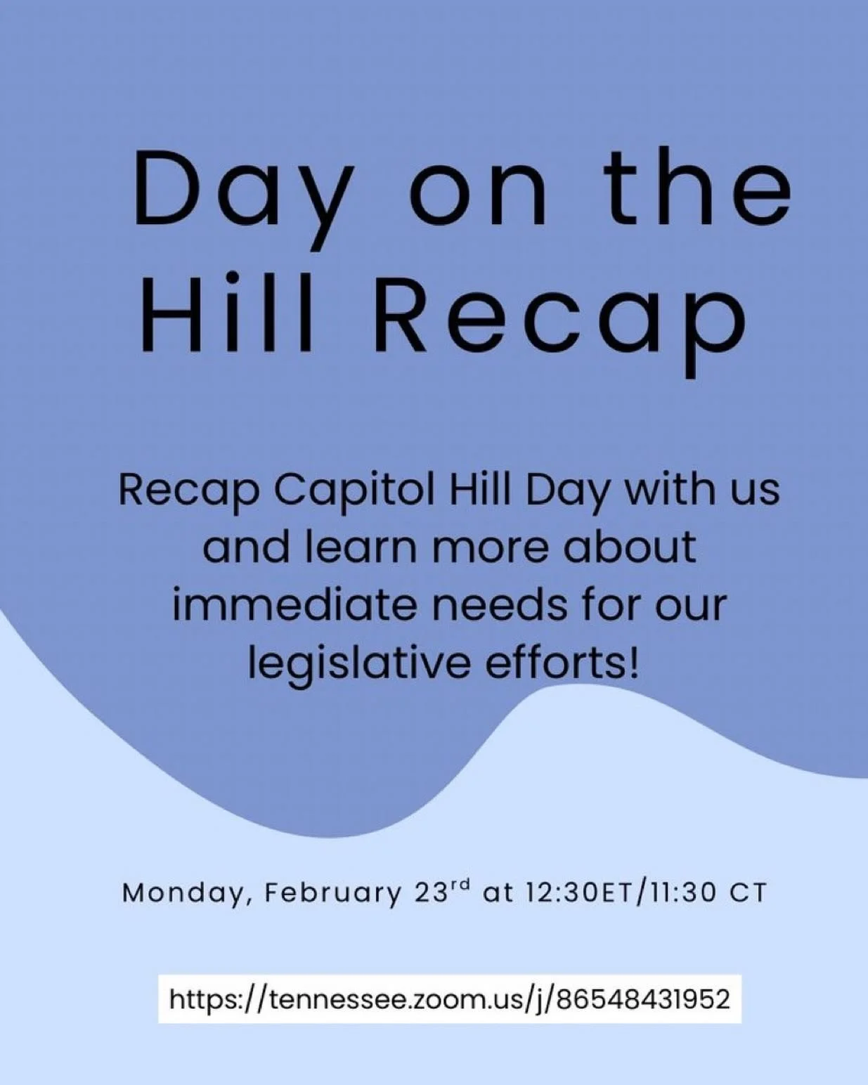 30 minutes!!! Join us TODAY at 12:30 ET/11:30 CT for a recap of Day on the Hill! Learn more about our legislation and ways you can help our legislation currently in the house! Use the link below to join the zoom! We&rsquo;ll see you soon! 

Link: htt