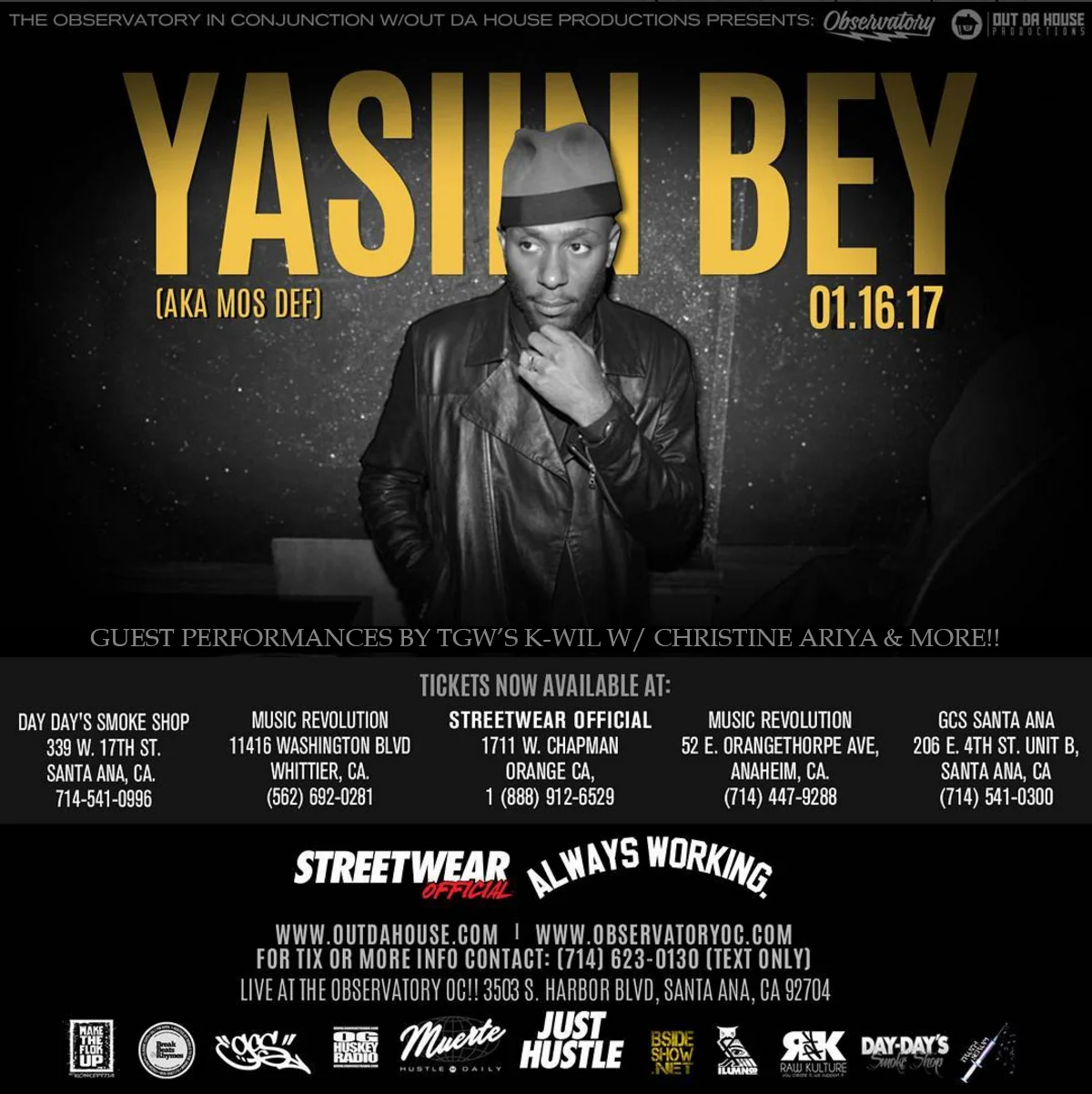 The Observatory: YASIIN BEY F.K.A. MOS DEF LIVE x K-Wil w/ Christine Ariya