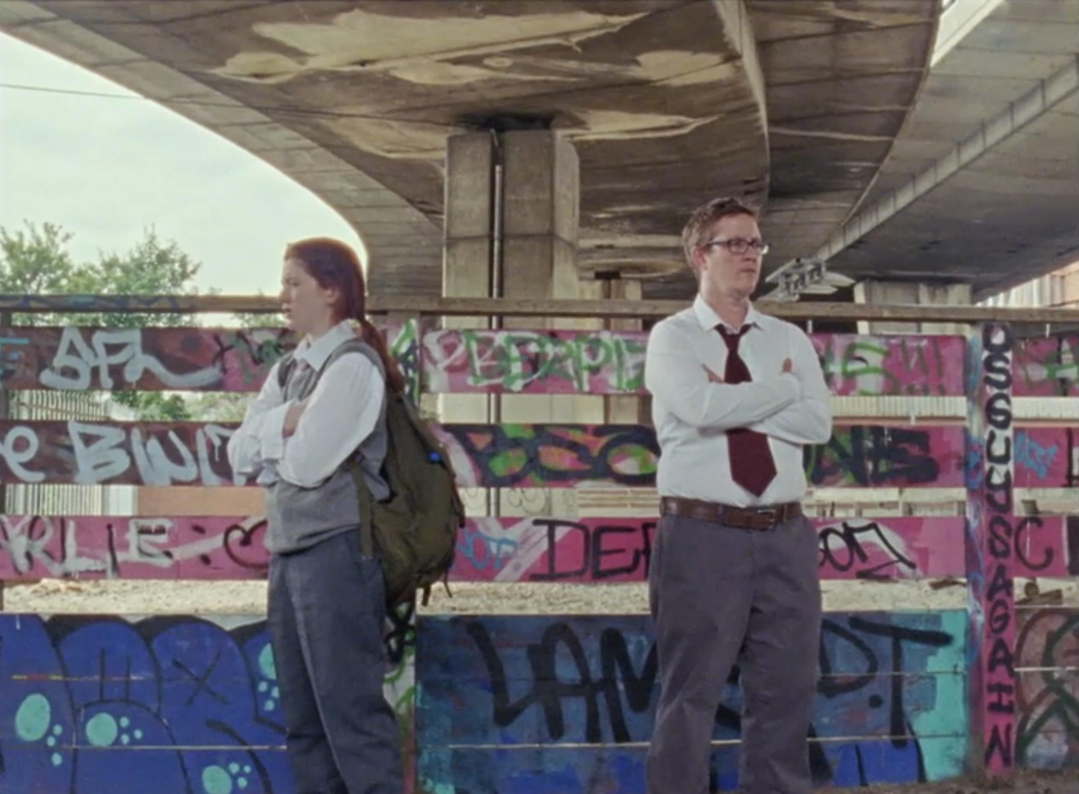 Jason Barker and Ciara Baxendale on location under the Westway in London