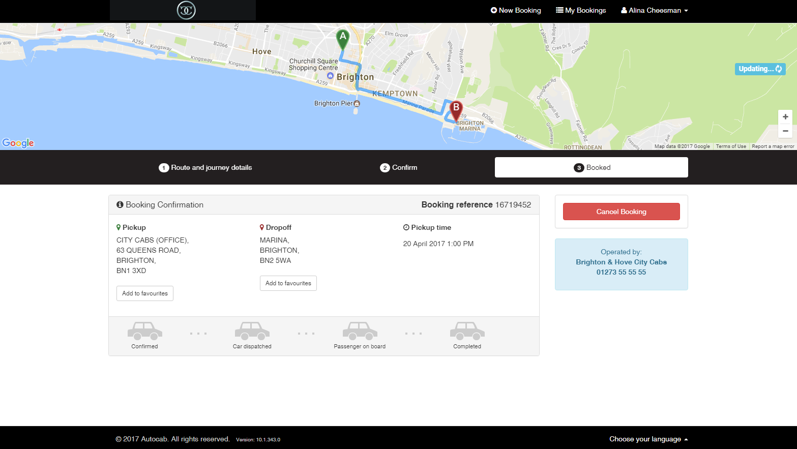 Booking complete - you can now track your driver