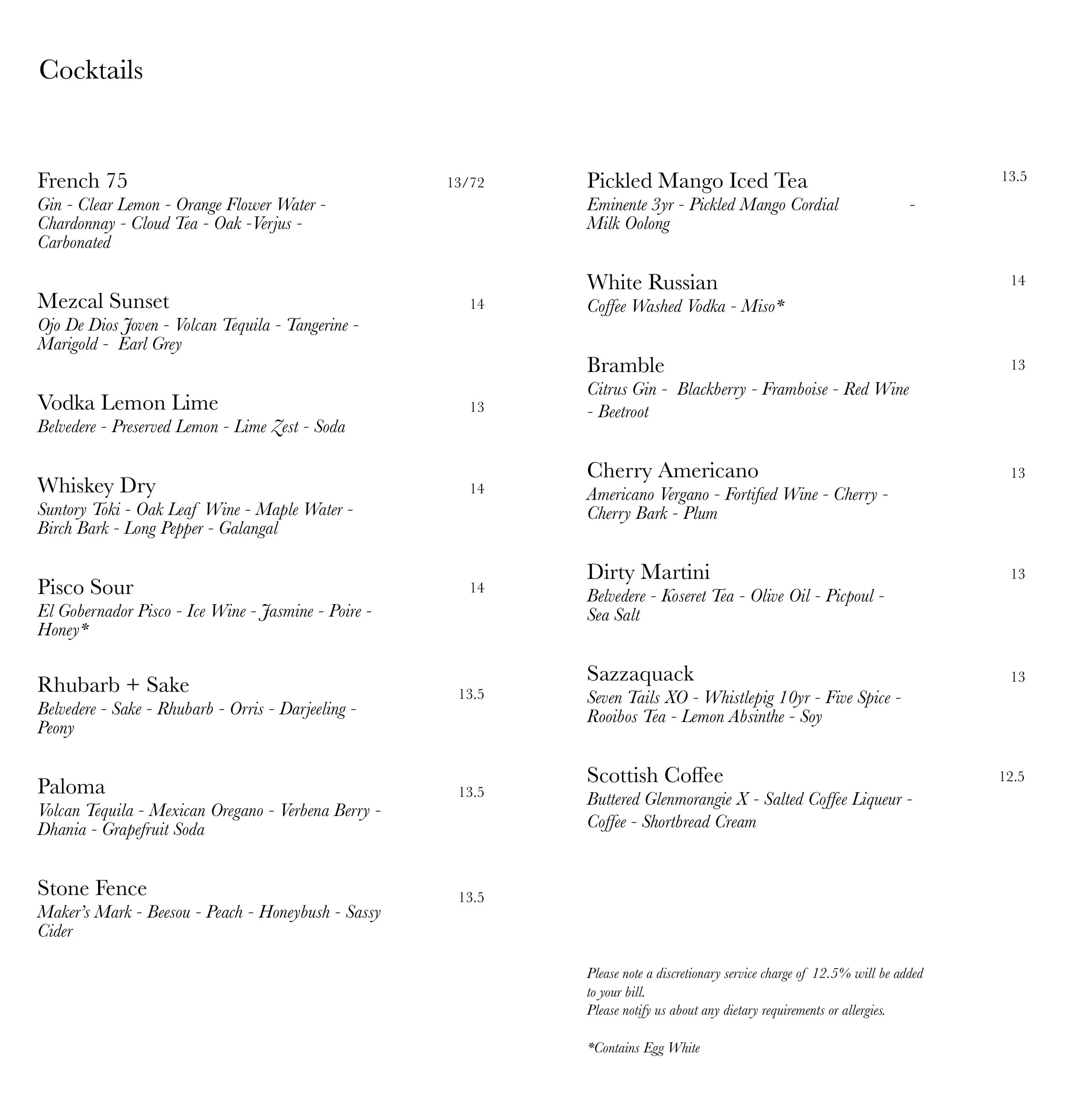 Soho Menu — THREE SHEETS BARS