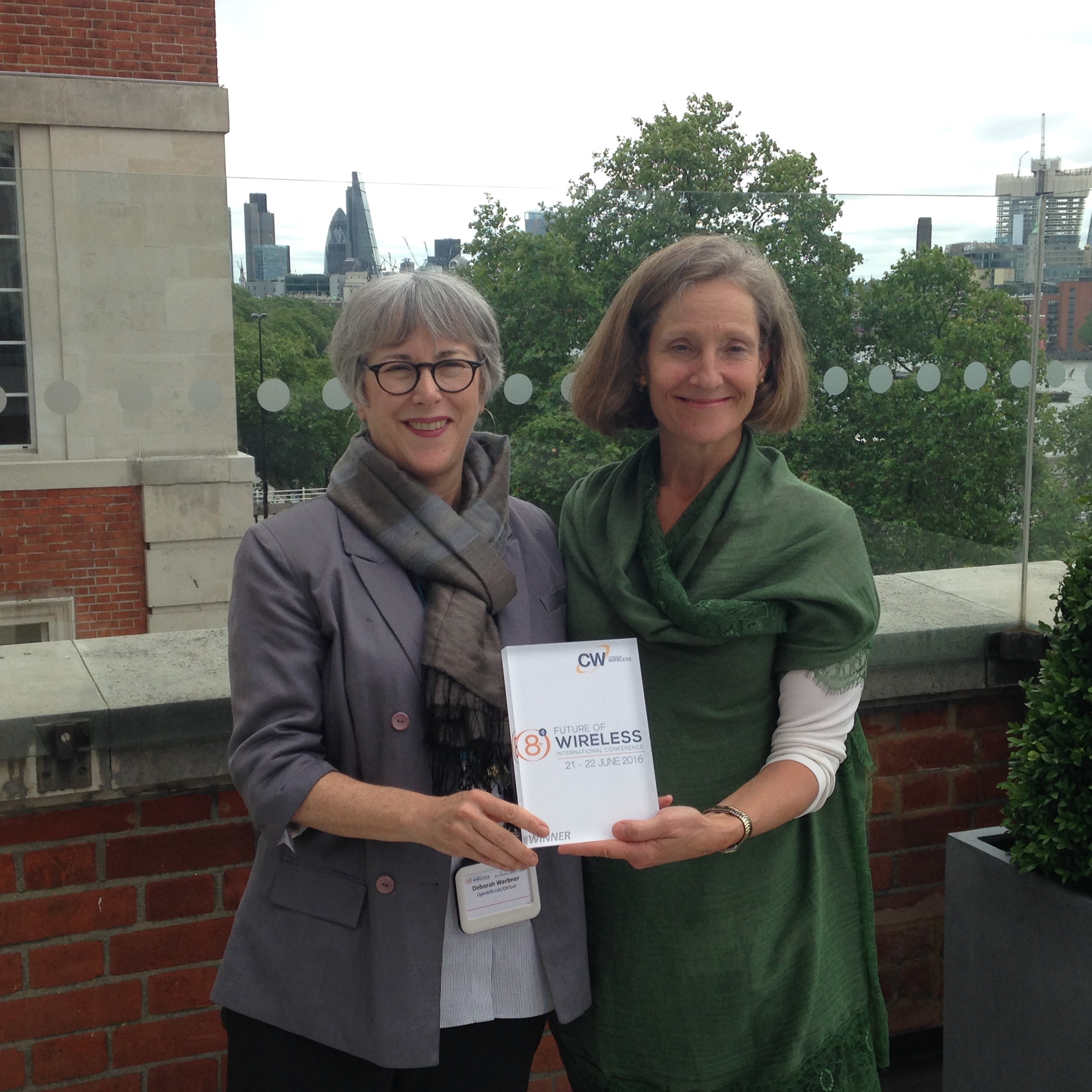 Deborah and Lisa with their award at Cambridge Innovation Showcase June 22 2016