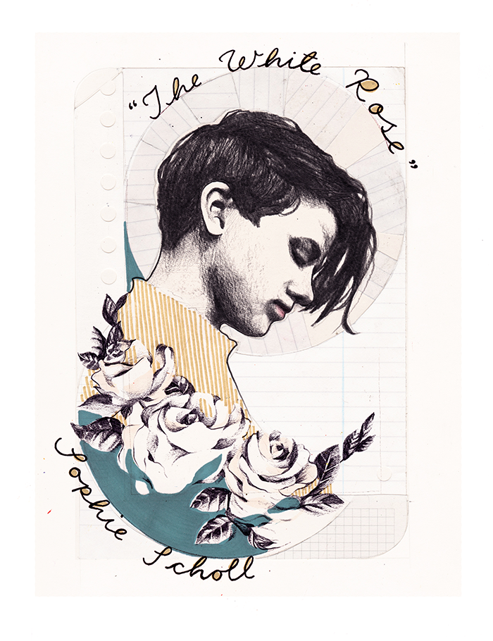Activist Sophie Scholl, illustrated by Hannah Sunny Whaler for Oh Comely issue 32.