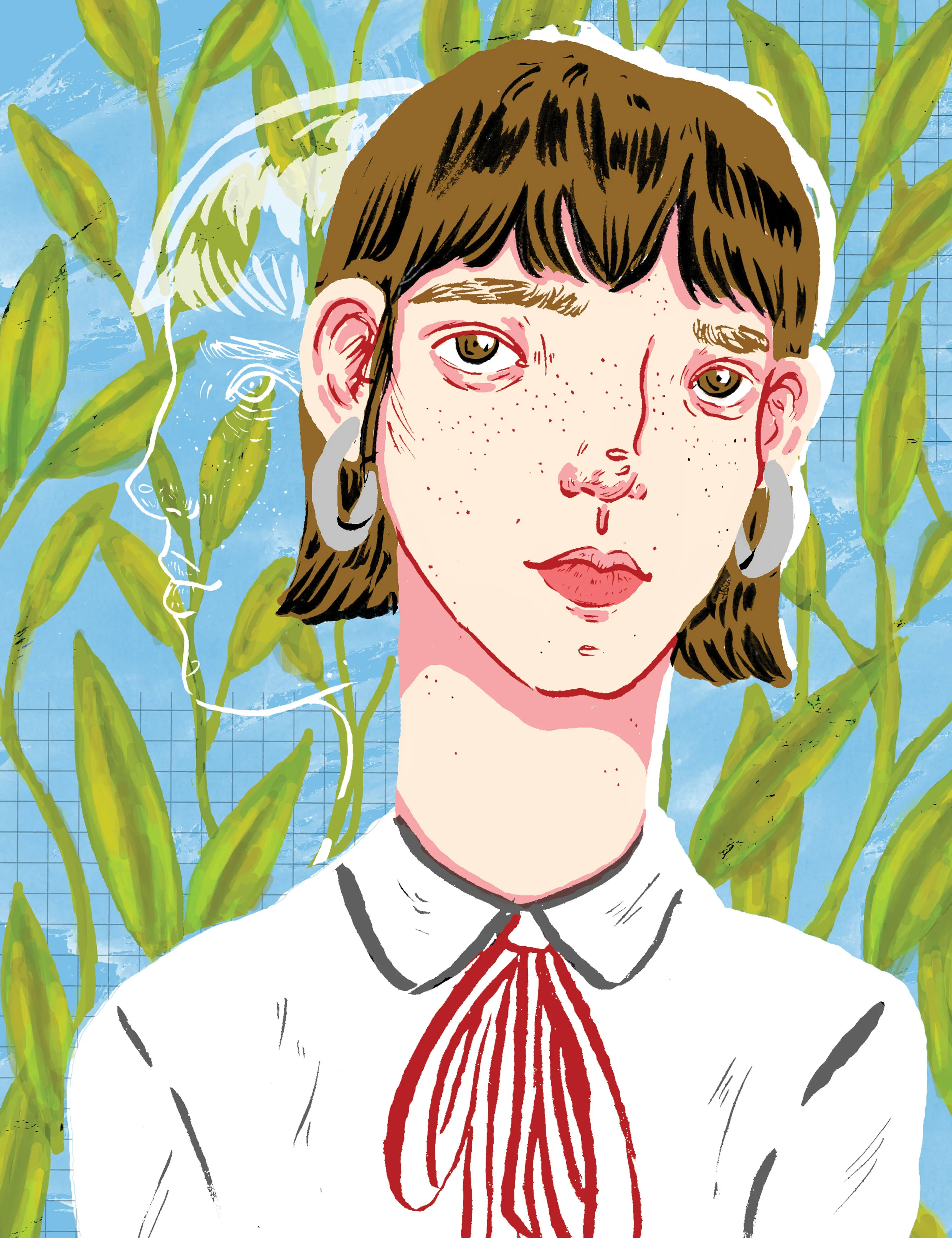 Illustration by Cecily Goff "For my whole life, my mental health, or somewhat lack of, has been a large part of my identity. No, I am not defined by my diagnosis but the way I feel and react to the world around me is a large part of who I am today, medical professionals just gave me a name for it. Some days I’m not sure if I’m ‘me’ and other days I’m not sure who ‘me’ is and if she really exists at all. Feeling trapped in overgrowth, I’m not sure if I’m growing as a person or if my fears and problems are growing and I’m simply accompanying them along the way," says Cecily about this illustration.