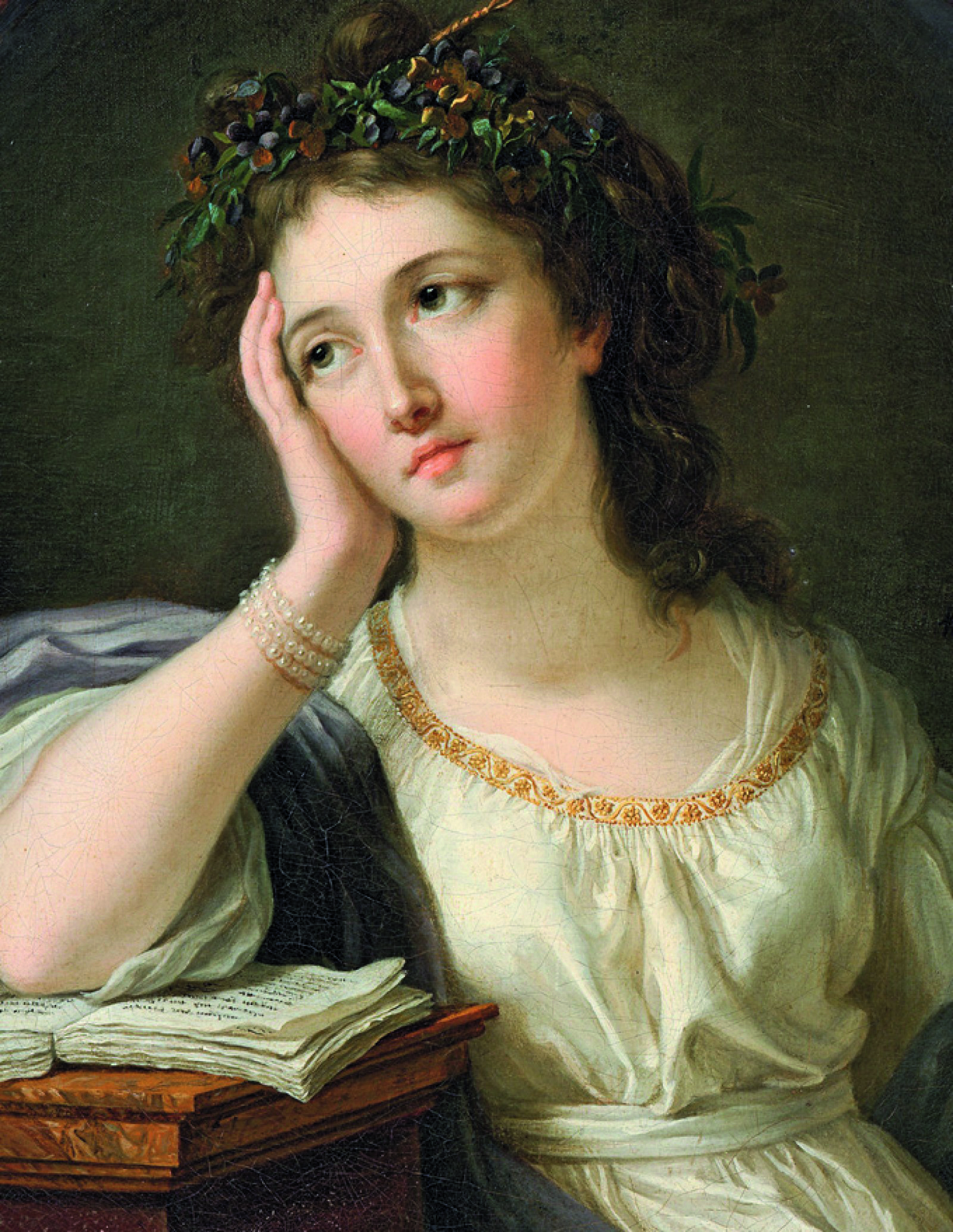 Young Woman Leaning on a Book, Anne Vallayer–Coster, 1784, oil on canvas, dimensions unknown, Private collection. Private Collection