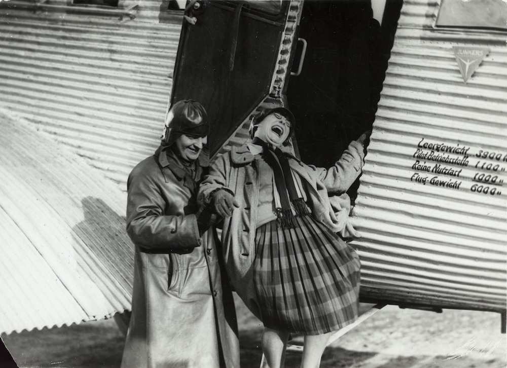 Photographer unknown, Rodchenko and Stepanova descending from the airplane. (for the film The General Line by Sergei Eisenstein), 1926. Courtesy Rodchenko and Stepanova Archives, Moscow