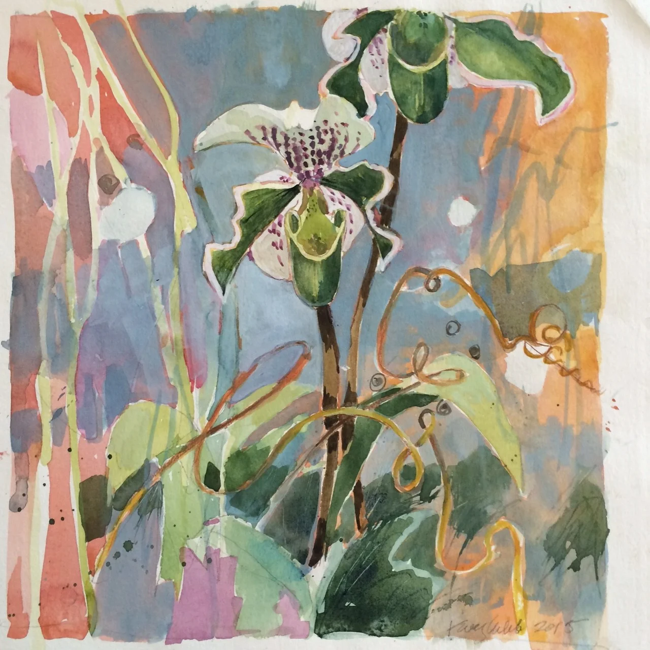   LADY SLIPPER, 2016   Watercolor on Paper, 15x15.25"&nbsp; 