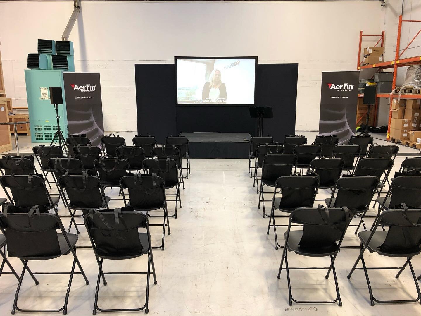 We&rsquo;re on site at @aerfinltd HQ today, such a cool place!

Our small conference and presentation packages can be tailored to your event needs.

This includes @l.acoustics.official speaker systems, staging, @miproglobal wireless microphones, lect