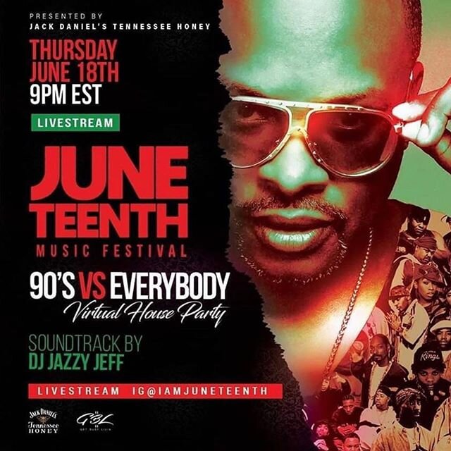 I&rsquo;m about to be ALL IN on this party #TONIGHT 6/18 at 9pm! Let&rsquo;s go #Juneteenth kickoff! @djjazzyjeff 🙌🏽🙌🏽🙌🏽 #Repost @djjazzyjeff
・・・
Tomorrow we kick off Juneteenth with the Juneteenth Music Festival!! Rocking 90s Classics!! @iamju