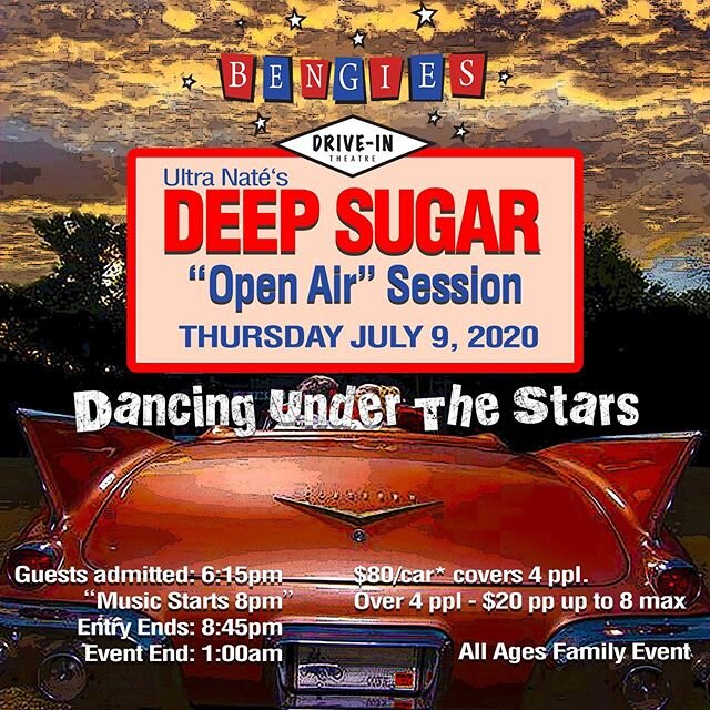 Tickets available now!! #thursdayjuly9th @deepsugarparty @bengies1956 #bengiesdriveintheater #open #danceparty tix on sale @missiontix ‼️‼️‼️ get all the details for this #epic outdoor socially distanced event... July 9, 2020 only days away!! https:/