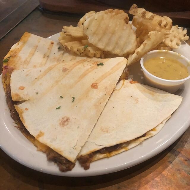 Today&rsquo;s Special 
Pulled pork quesadillas with waffle fries and a side of honey mustard