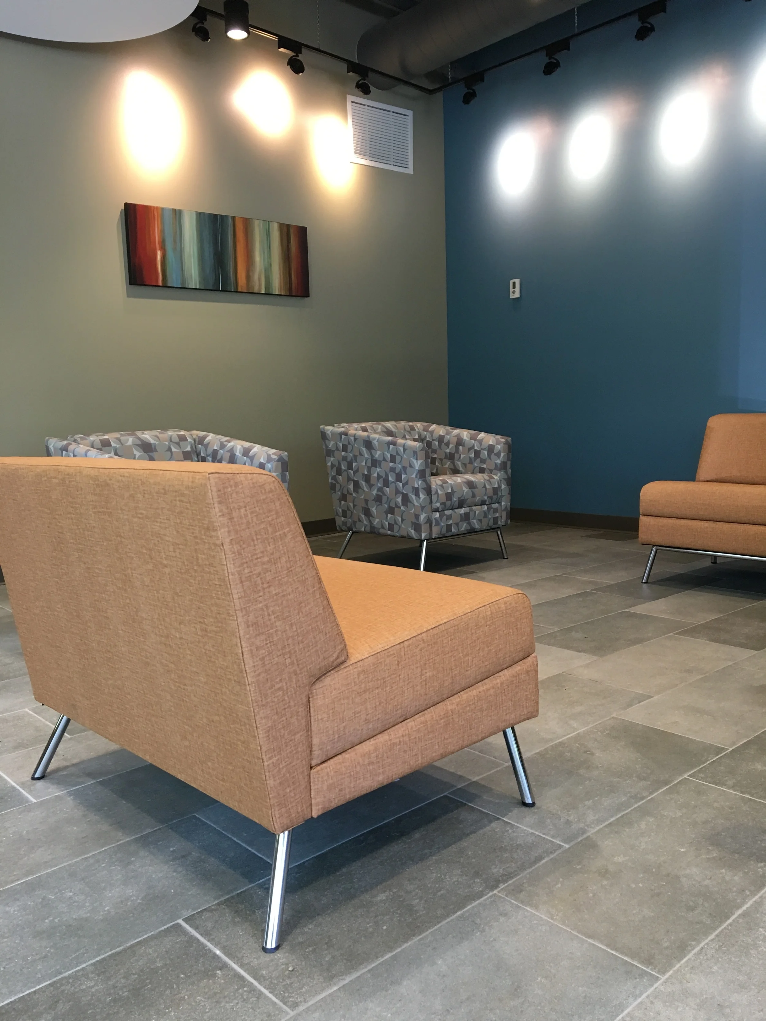 WIND Linear Armless Chair in Linen Russet Grade 6 Vinyl Fabric