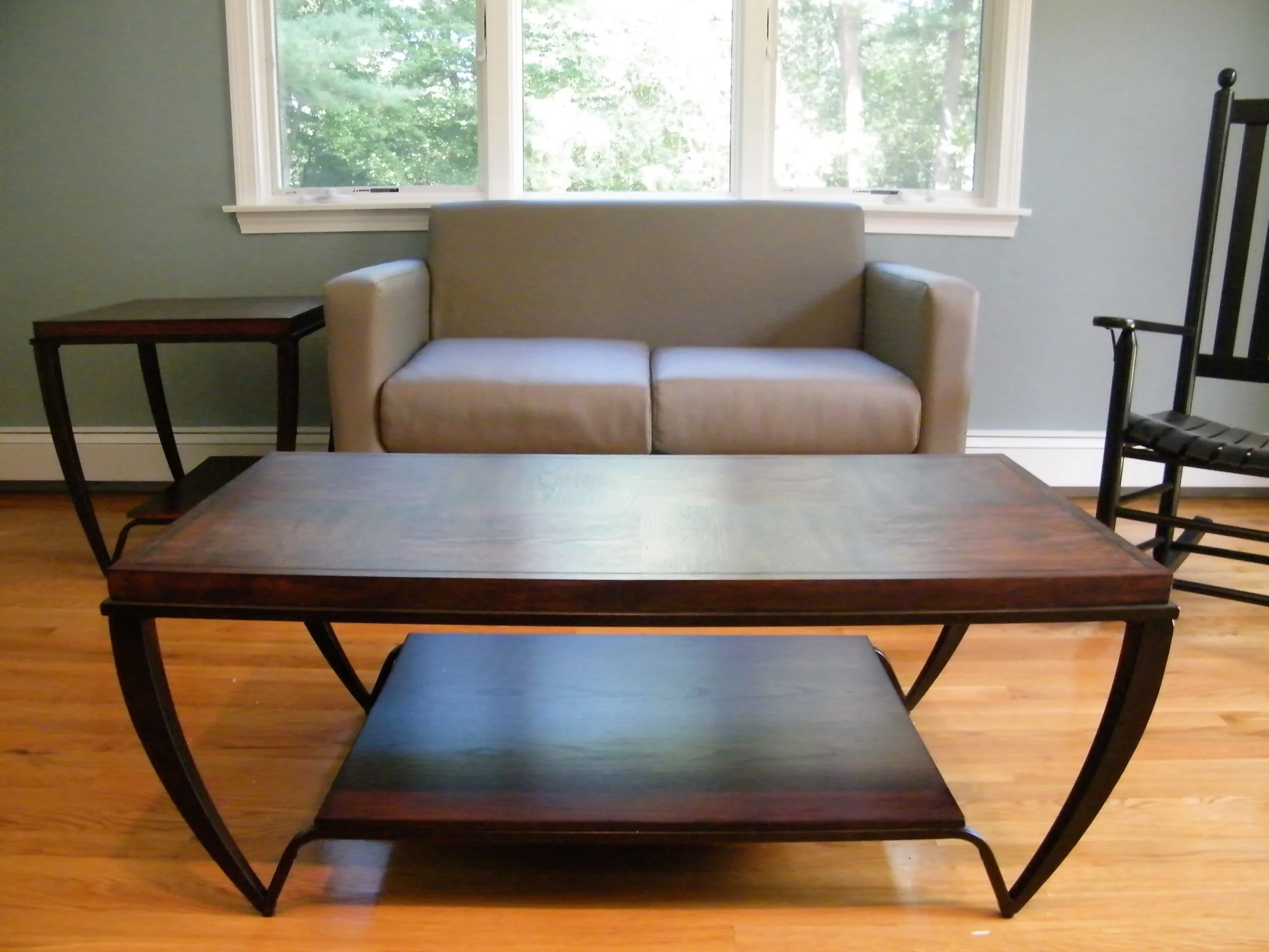 Naples End Table with Wood Top and Medal Base