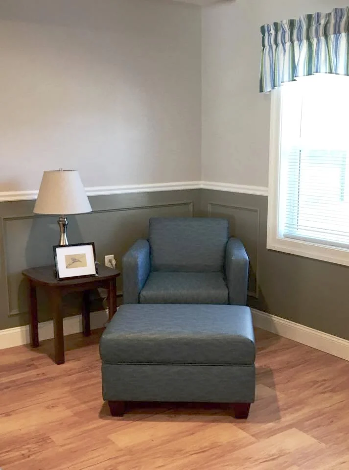 Connections Tight Back Chair with Storage Ottoman in Apex Blue Vinyl