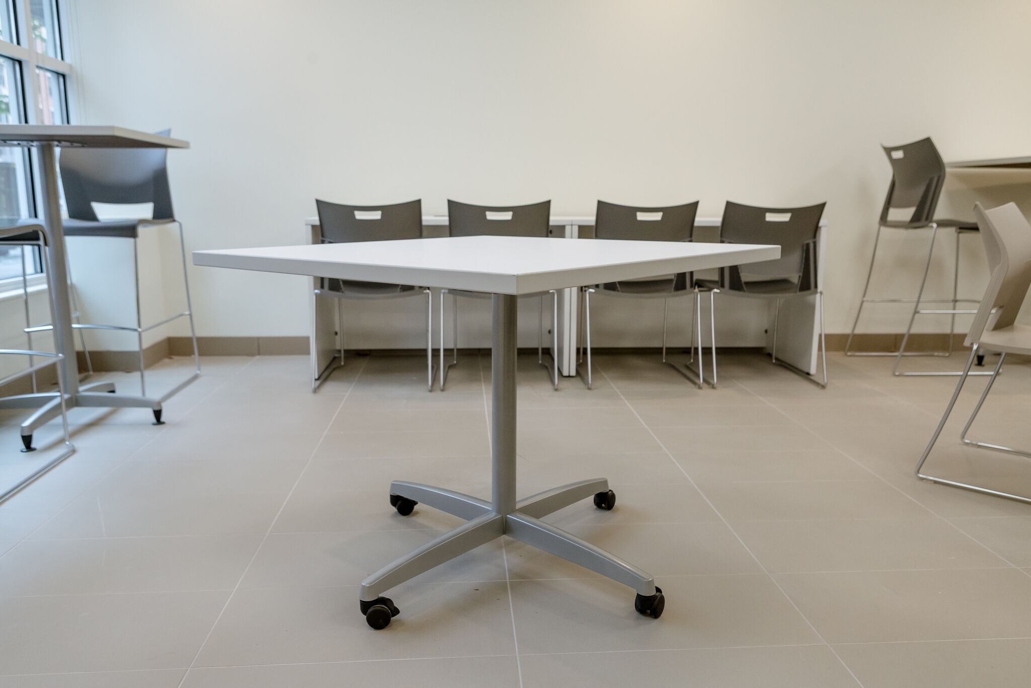 36x36 Laminate Top Table Silver Prep Base with Casters