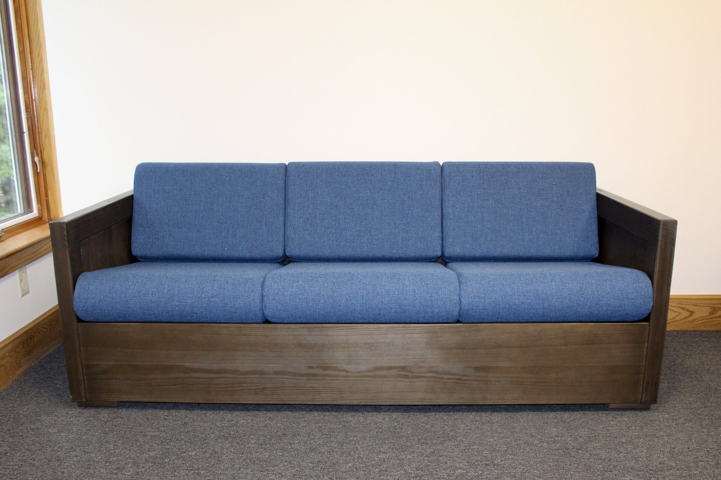 Classic sofa (Contract premium finish $730) in espresso with sherpa navy fabric cushions For Behavioral Health and Education Agency ( see project )
