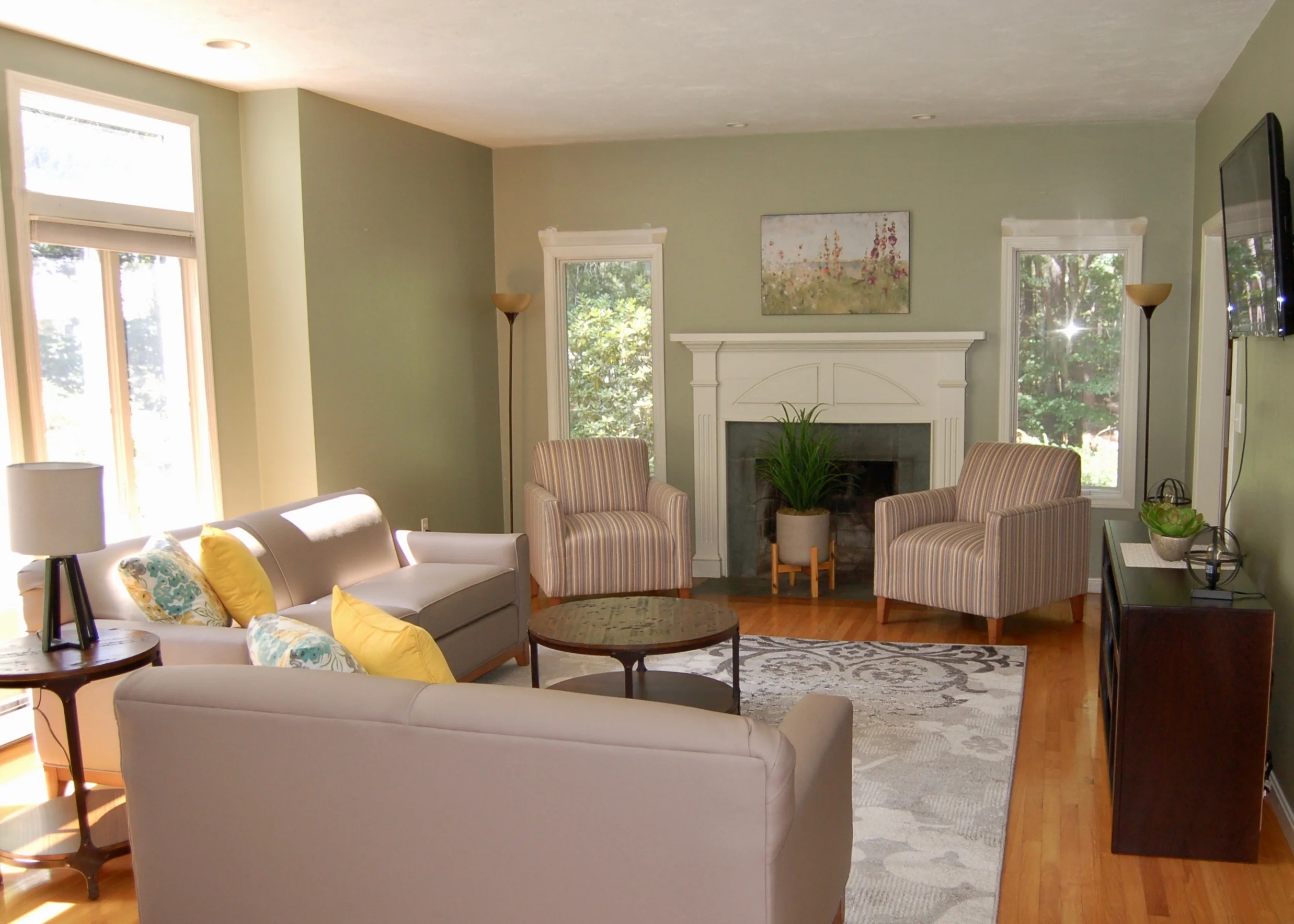 Whitney sofa and loveseat with larchmont chair, residence for adults living with autism