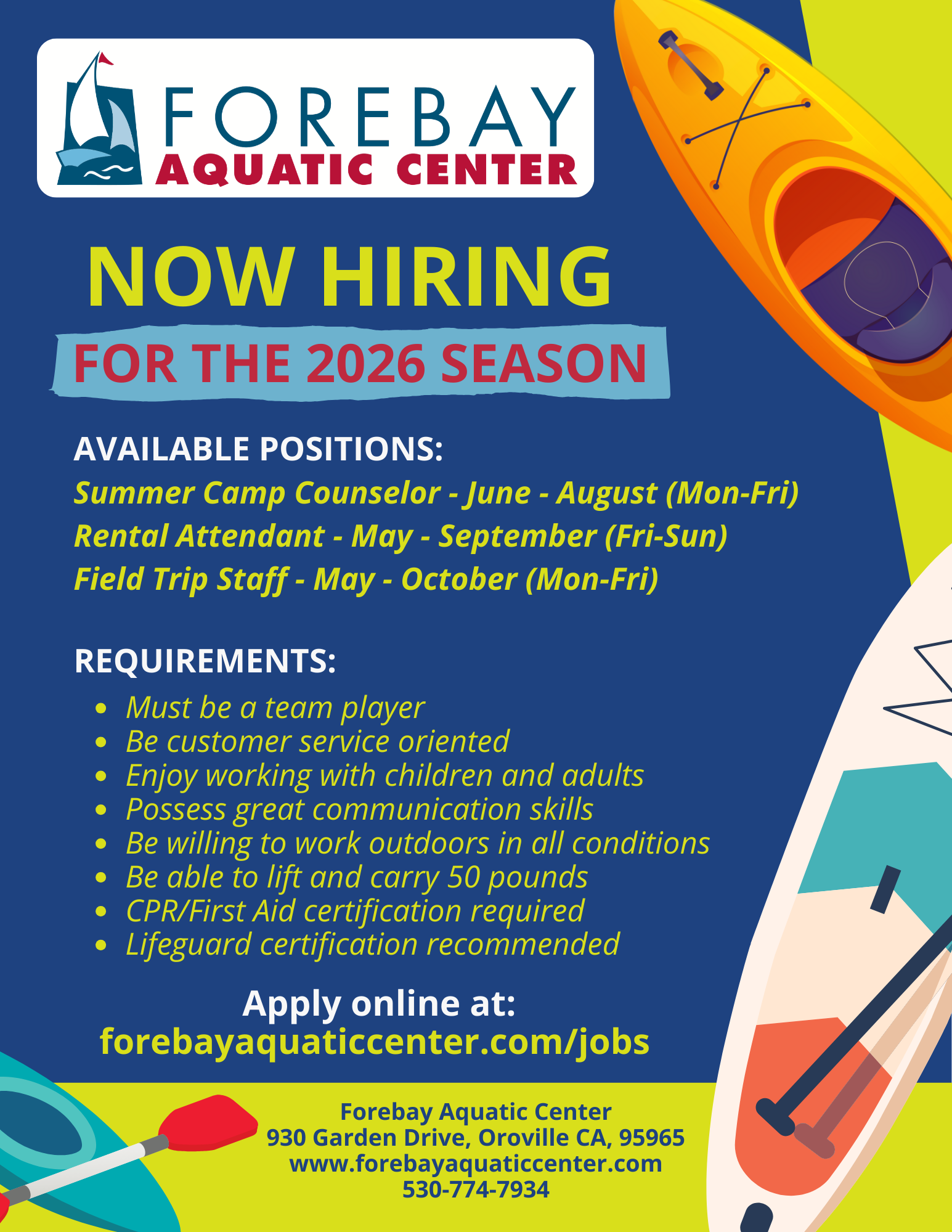 2026 Summer Season Hiring Poster