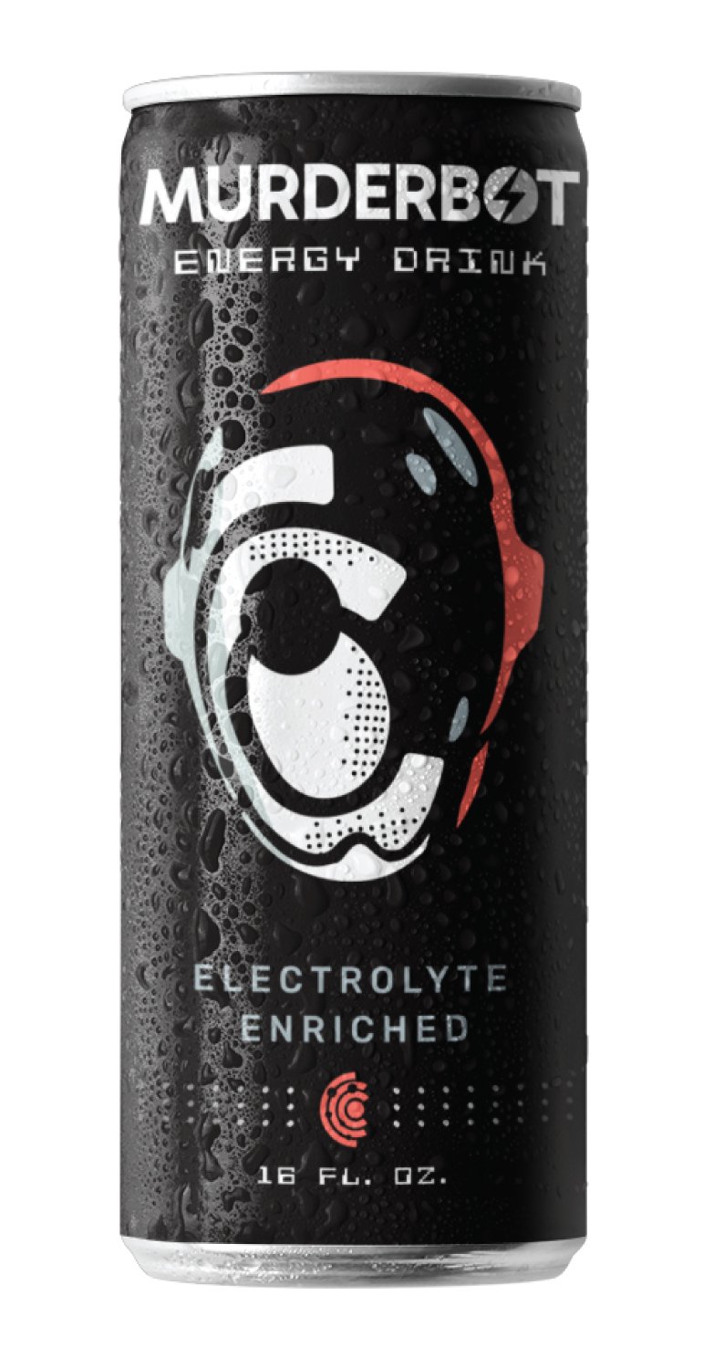 Murderbot Energy Drink Can Label Design