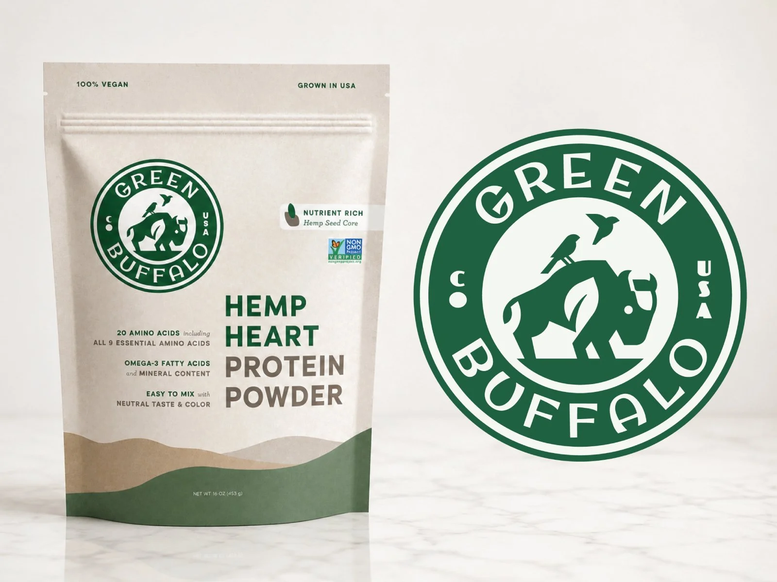 Green Buffalo Protein Supplement Packaging