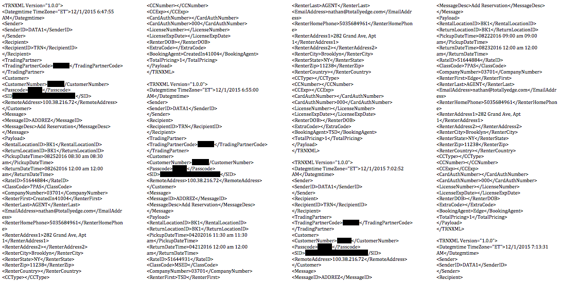 During early platform tests. The kiosk is sending requests and these are the XML response codes from 3rd party fleet management software.