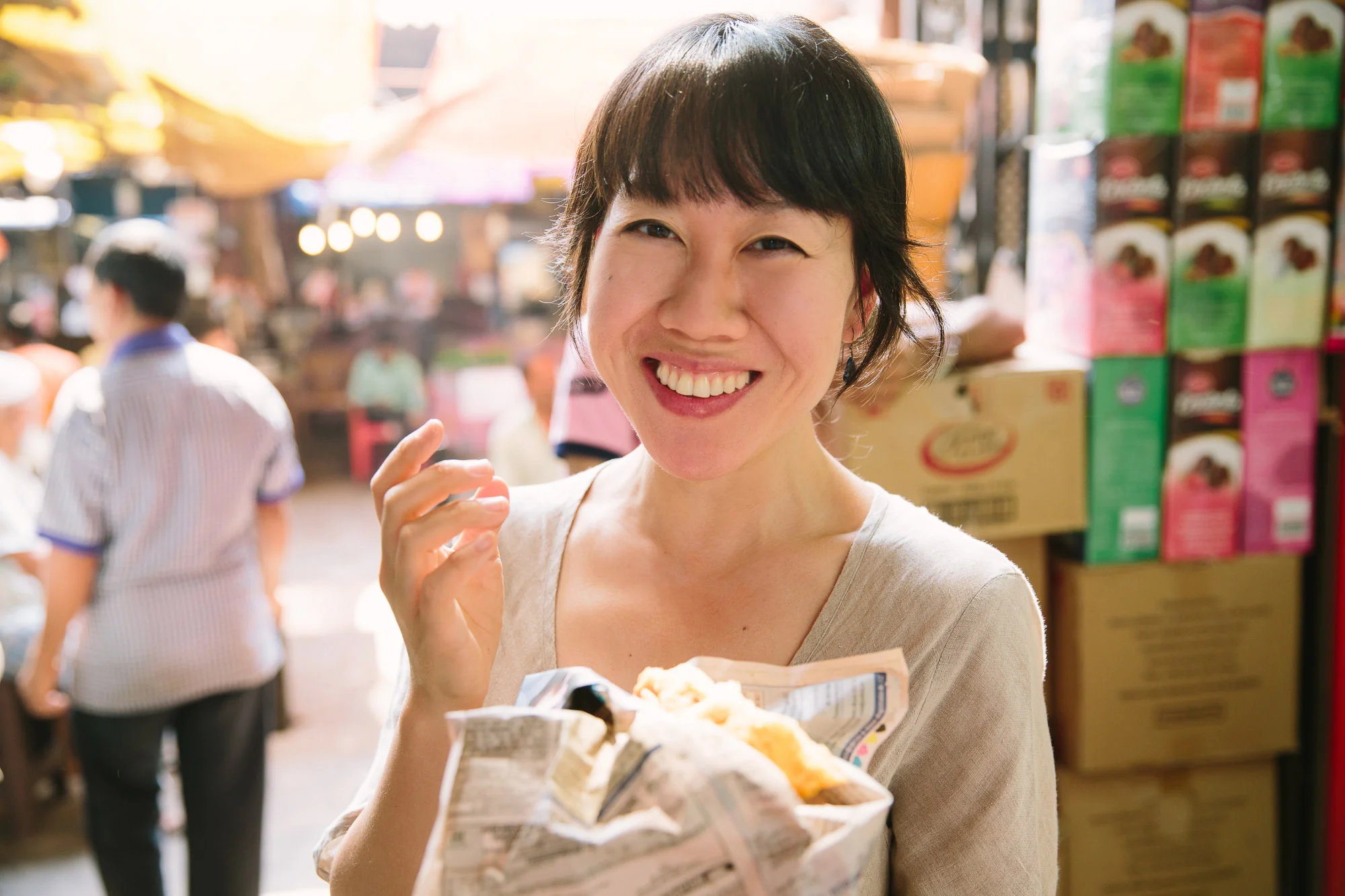 Lastly, here I am, so happy with my samosa. {photo by Bharat Kinger}