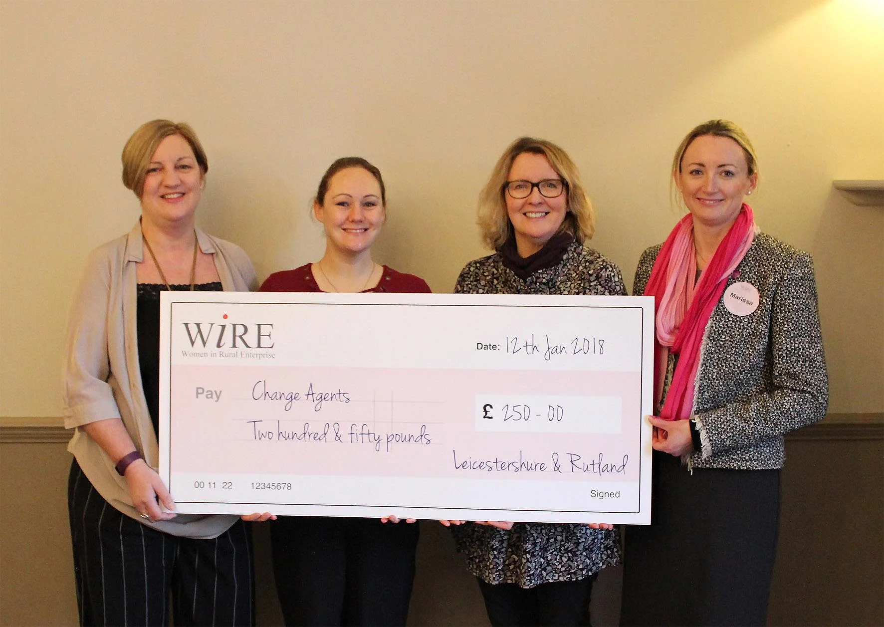 WiRE network leaders Jane Batty, Megan Allen, Claire McFadden with Marissa Watts, CEO of Change Agents UK
