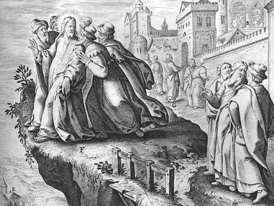 Male accipitur IESVS in patria “Jesus is rejected in his hometown”, Jerome Nadal, S.J. (1507-1580), Evangelicæ Historiæ Imagines