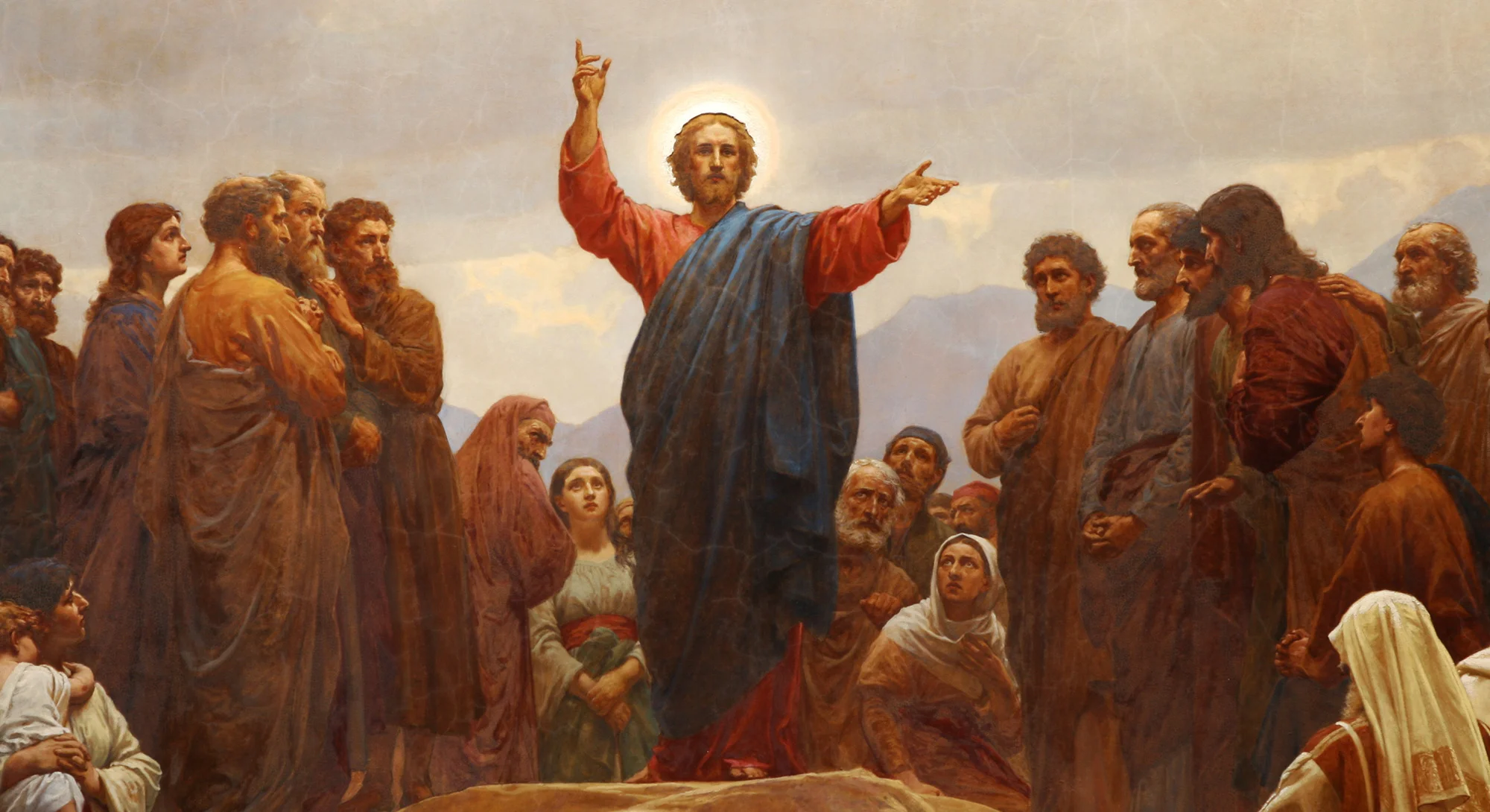 Detail of St. Michael’s Copenhagen altarpiece by Henrik Olrik (1830-1890) depicting the “Discourse of the Plains” or “Sermon on the Mount”.