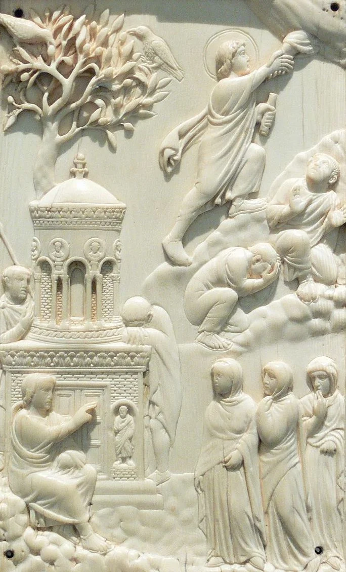 Women at the Grave of Christ and Ascension of Christ, Reidersche Tafel; Ivory; Milan or Rome, c. 400 AD