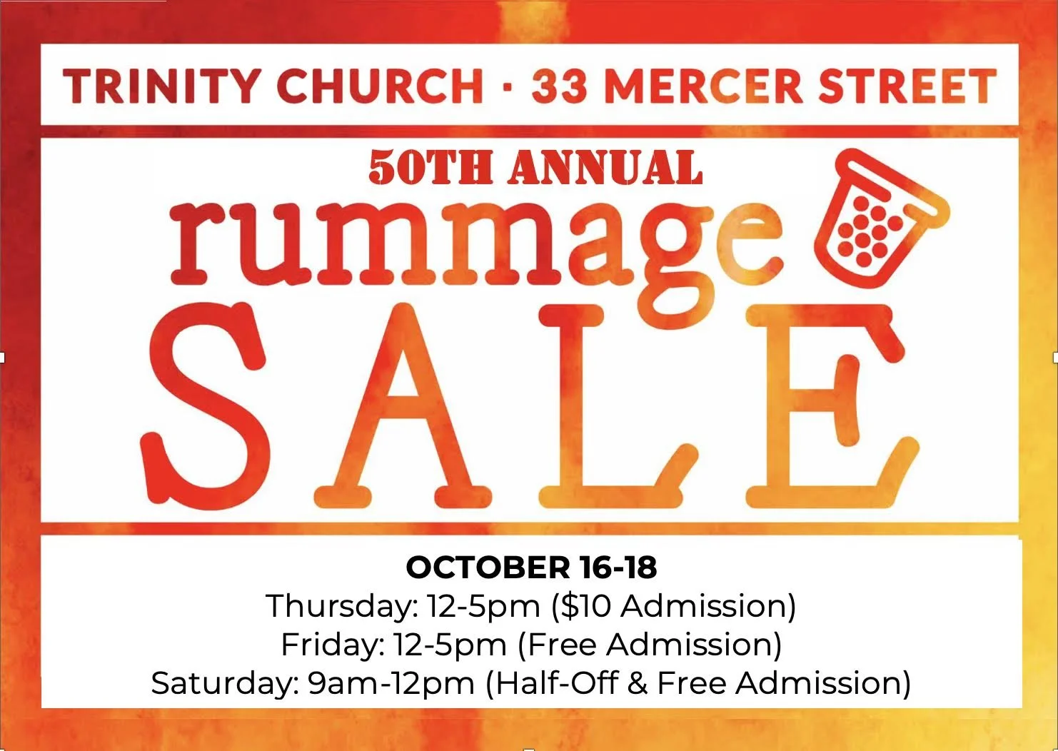 TRINITY CHURCH’S 50TH ANNUAL RUMMAGE SALE COMING IN OCTOBER