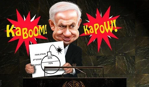 Bibi Shows Cartoon of Mass Destruction to UN (and just who is launching those rockets, anyway?) (Image by DonkeyHotey) Permission Details DMCA